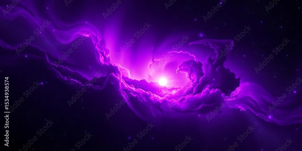 Fototapeta premium Swirling purple nebula, cosmic dust, stellar formations, abstract universe, ethereal, light years