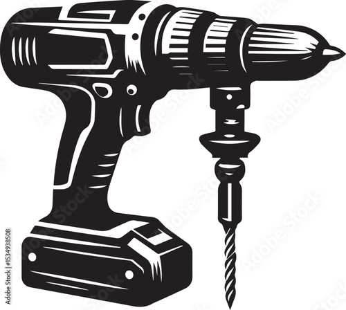 Vector silhouette of an electric drill isolated on white background 