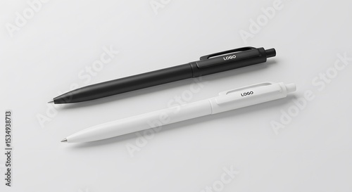 Wallpaper Mural Black and White Ballpoint Pens on White Background - Minimalist Office Supplies, Writing Tools, Business Stationery Torontodigital.ca