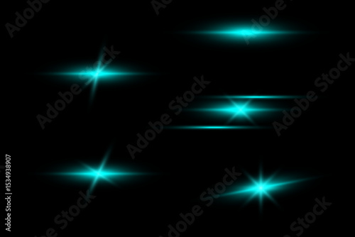 Illustration of blue sparkling stars on a black background. For cosmic, magical, or festive designs, posters, invitations, or digital art. Sparkling stars, flickering and flashing lights effect.