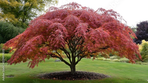 Autumnal japanese maple tree in vibrant red hues