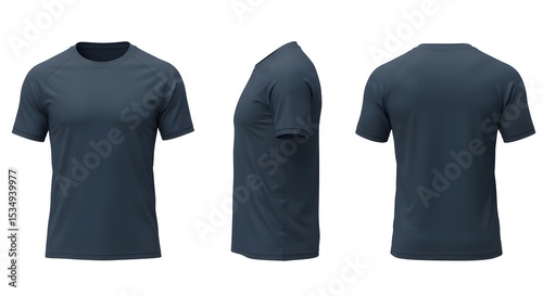 Wallpaper Mural Dark Blue T-Shirt Mockup: Front, Side, and Back Views for Clothing Design Templates, Apparel Presentation Torontodigital.ca