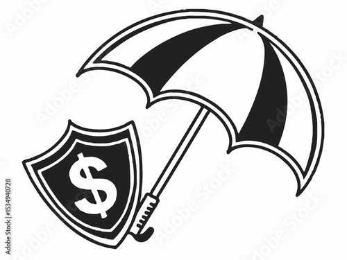 Minimalist Black And White Icon Of An Umbrella Hovering Over Icon