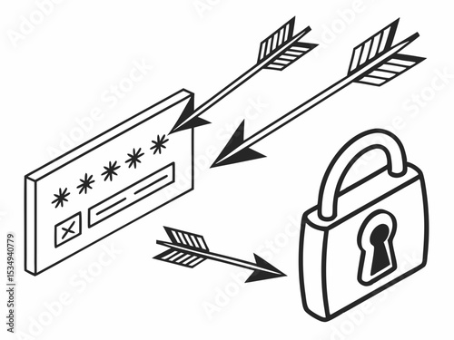 Professional Line Art Icon Of A Login Form Being Targeted By M Illustration