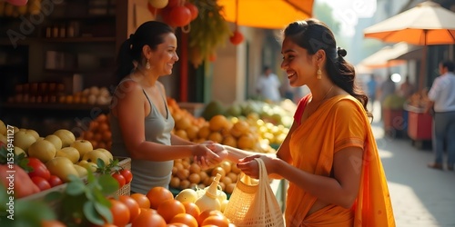Woman Buying Vegetables at Local Market