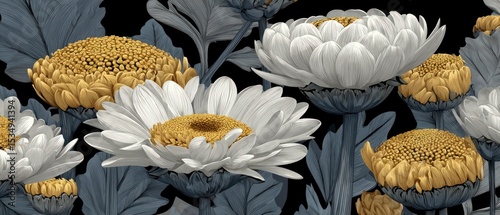 Elegant Gold   White Daisies  Floral Art  Nature Print  Botanical Illustration