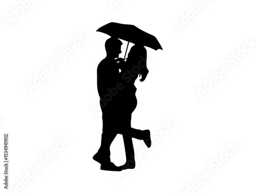 Couple embracing under an umb...
