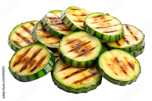 grilled cucumber slices isolated on white background