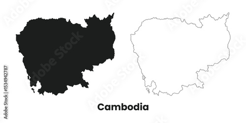 Cambodia black and line maps silhouette Vector Illustration