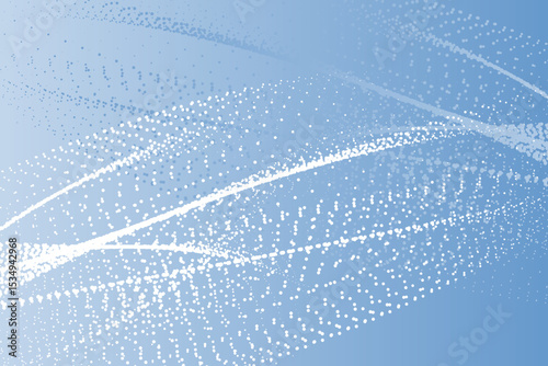Abstract dotted wave pattern on a smooth blue gradient. Modern and minimal illustration. Great for tech and web design. Flowing dots particles wave pattern illustration. Futuristic point glowing wave