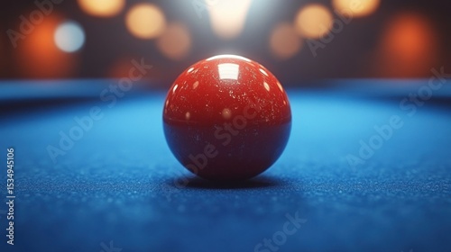 Red billiard ball on blue table