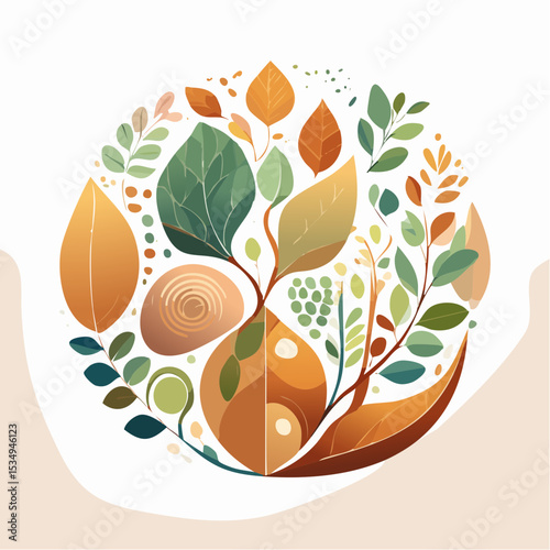 abstract painting symbolizing environmental protection with organic shapes in earthy color tones