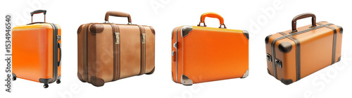 Vintage leather suitcase on a transparent background