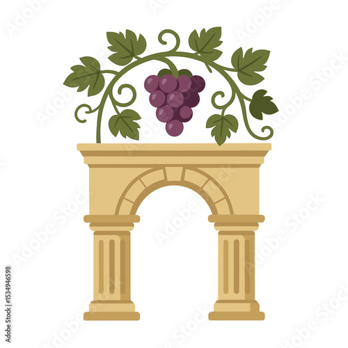 Grape vine arch design with purple grapes for International Day of Wine  