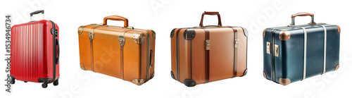 Vintage leather suitcase on a transparent background