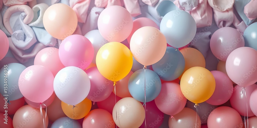 Soft pastel & jewel-toned balloons in varied textures, swirling gradients Delightful, celebratory atmosphere, rubber, balloon art Soft pastel & jewel-toned balloons in varied textures, swirling gradients Delightful, celebratory atmosphere, rubber, balloon art
