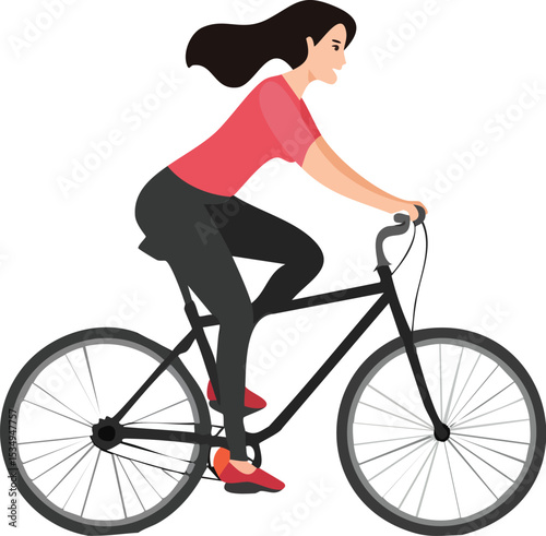 Vector silhouette of a person riding a bicycle, minimal flat design