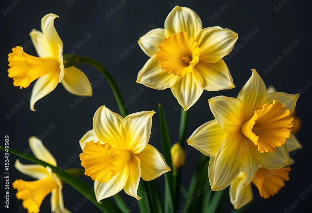 Naklejka premium Elegant daffodil bouquet, perfect birthday card design, birthday card design, spring flowers