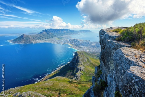 Spectacular Panoramic View of Cape Town from Table Mountain Summit Breathtaking Coastal Landscape