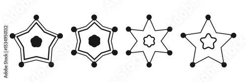 Isolated black sheriff star badge icon with balls on white background