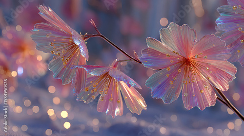 Candy blossom garden with crystal branches in twilight  

