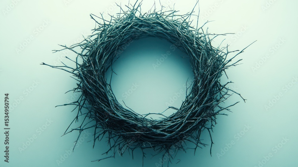 Fototapeta premium Round twig wreath on pale background