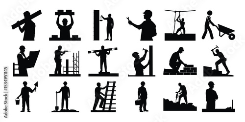 Construction workers silhouettes collection isolated on white background