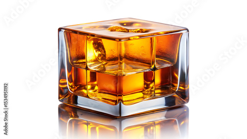 Amber Liquid in a Clear Glass Cube isolated on white background