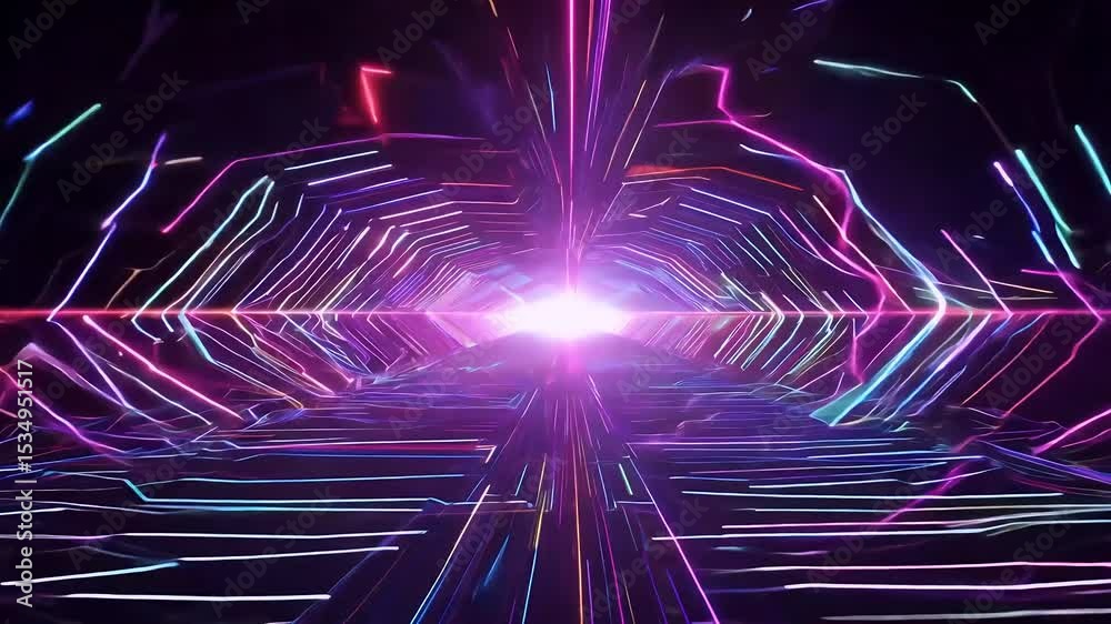Radiant lines multi color neon mesh pulse digital tunnel creating flowing motion perfect tech intros VJ loops