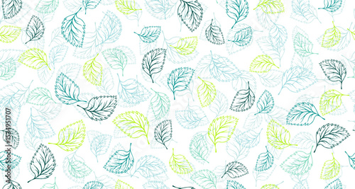 Green leaves outline vector seamless pattern