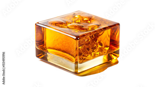 Amber Liquid in a Clear Glass Cube isolated on white background