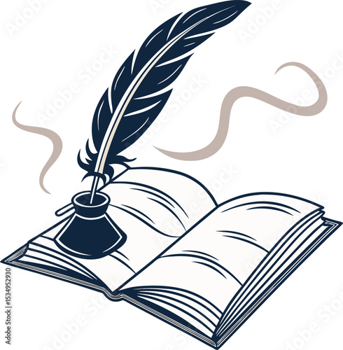 Open book quill pen inkwell writing literature