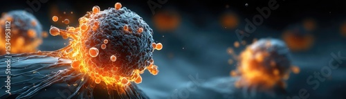 Chemotherapy effect diagnosis and discovery in oncology concept. Colorful microscopic view of cells showcasing dynamic movement.