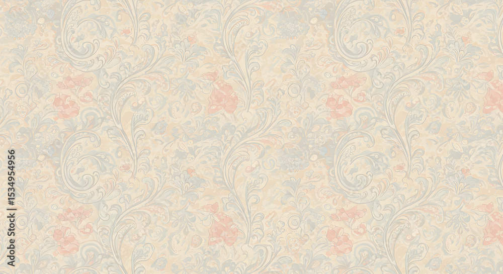 Fototapeta premium Elegant Floral Damask Pattern Seamless Beige and Blue Design for Fabric, Wallpaper, and More