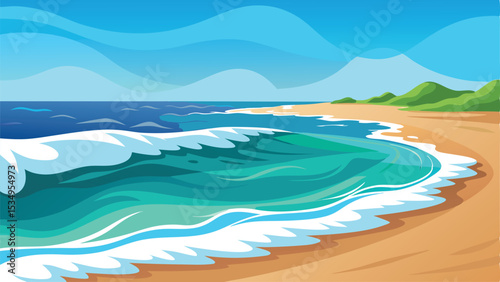Scenic coastal illustration featuring waves and beach suitable for creative projects
