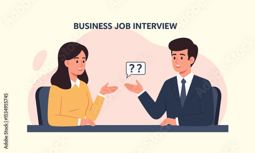 Business Job Interview. An illustration of a business job interview setting with a man and a woman in conversation.