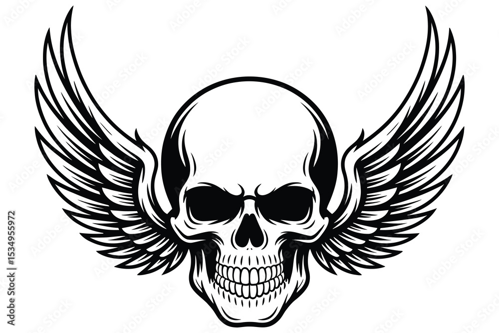 Fototapeta premium Winged Skull Vector Illustration on White Background – Bold Graphic Design Element