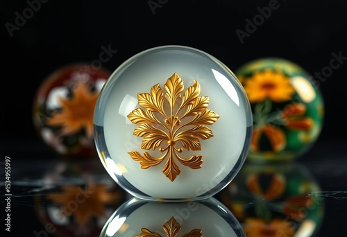 Elegant paperweight collection; one features gold sculpted design on white,  art,  antique