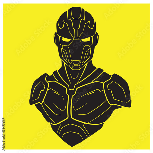 Futuristic robotic android silhouette against yellow background vector illustration