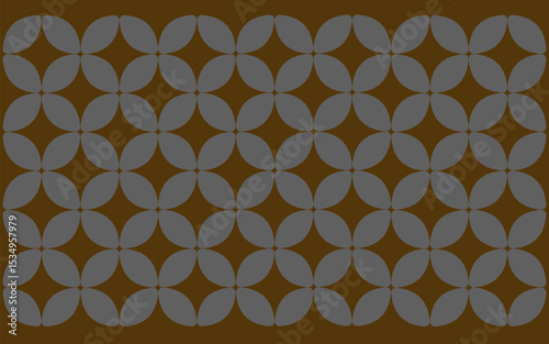 Simple geometric ethnic style Batik motif featuring gray rounded petal shapes on a dark brown background, forming a repeating traditional-like design