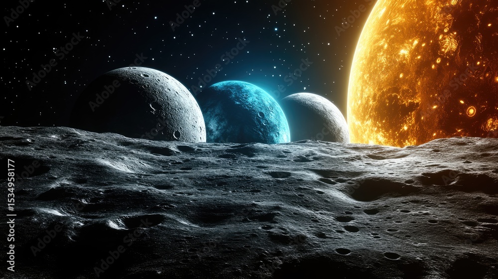 Fototapeta premium Planets and asteroid field in space.