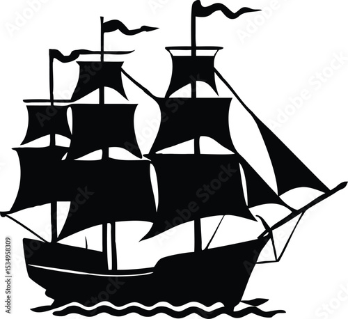 set of silhouettes of sailing ships