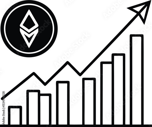 cryptocurrency symbol vector Line art illustration Crypto Growth Chart with Rising Coin Symbol