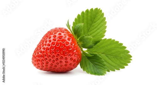 Wallpaper Mural Freshly picked ripe strawberry with green leaves against a pure white background Torontodigital.ca