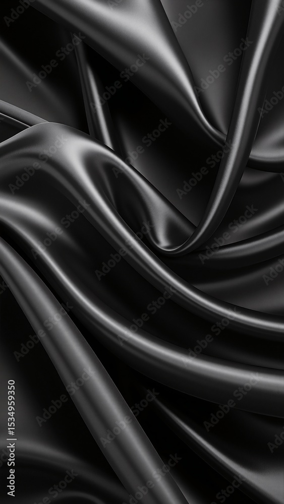 Fototapeta premium A luxurious black silk fabric background, featuring a smooth, glossy texture that reflects light subtly, creating an elegant and sophisticated ambiance.