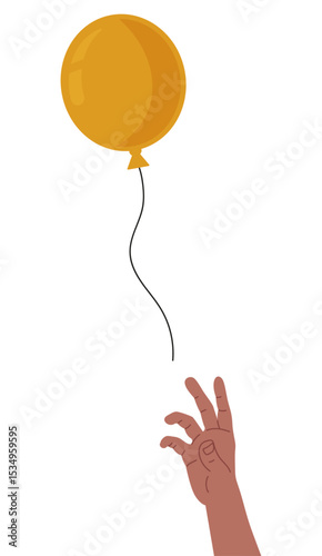 Main ouverte qui laisse un ballon jaune s'envoler dans les airs - Symbole de liberté - Illustration vectorielle éditable festive 