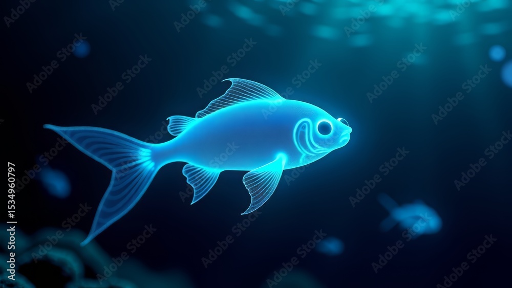 Naklejka premium Bioluminescent fish swimming in deep ocean water
