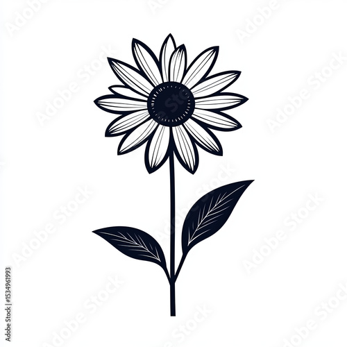 A detailed monochrome illustration presents a beautiful sunflower in full bloom, gracefully displayed