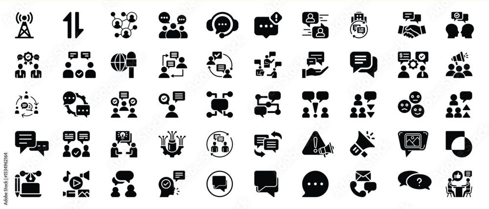 Obraz premium Black Glyph Icons Communication Network Feedback Discussion