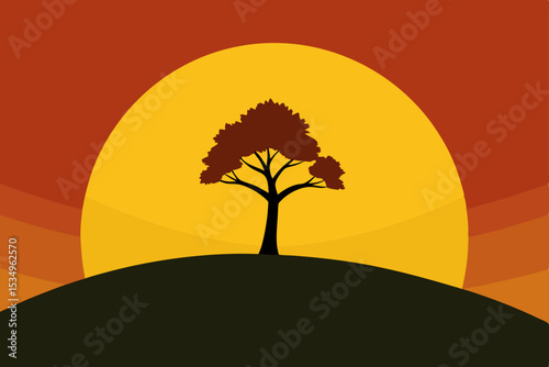 Solitary Tree Silhouette at Sunset A Minimalist Nature Illustration